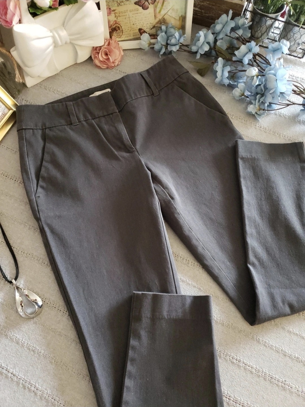Women's Gray Stretch Slim Dress Pants